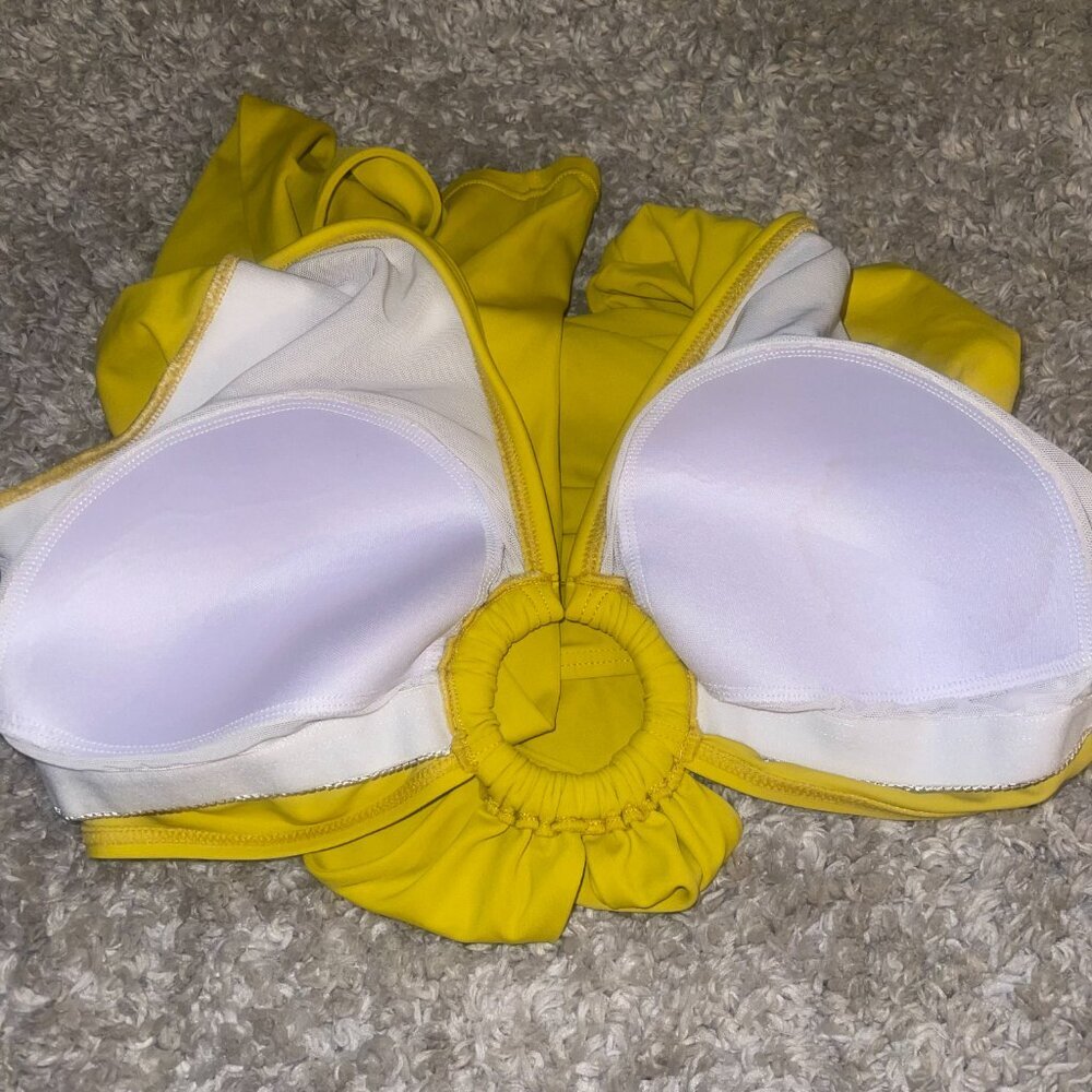 Mustard Yellow Ring Front Swim Top Crop Top Long Sleeve 14 - Picture 6 of 9